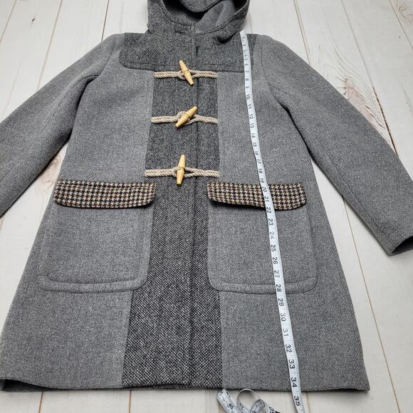J. Crew Collection gray tweed wool houndstooth duffel hooded toggle coat - Picture 2 of 9